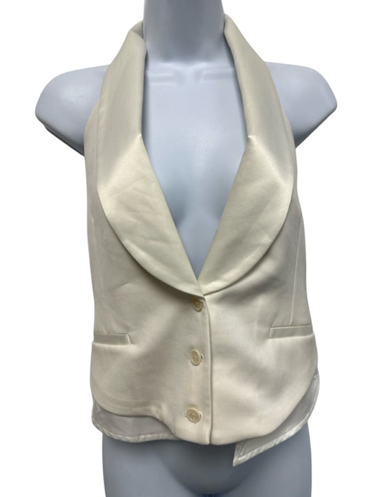 Simkhai Size 4 Ivory White Wool Blend Sleeveless Button Front Satin Trim Top Ivory White / 4
