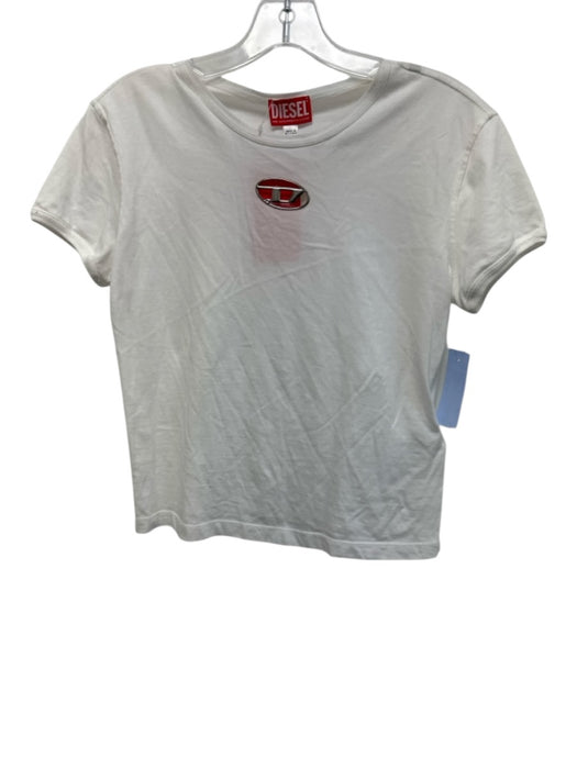 Diesel Size Medium White Cotton Cap Sleeve Logo Cut Out Top White / Medium