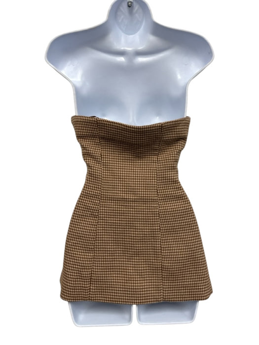 Favorite Daughter Size 2 Brown & Tan Polyester Blend Strapless Houndstooth Top Brown & Tan / 2