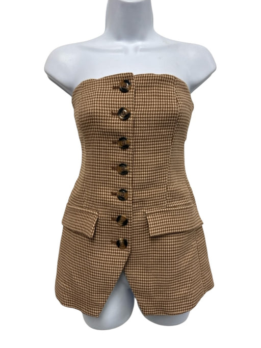Favorite Daughter Size 2 Brown & Tan Polyester Blend Strapless Houndstooth Top Brown & Tan / 2
