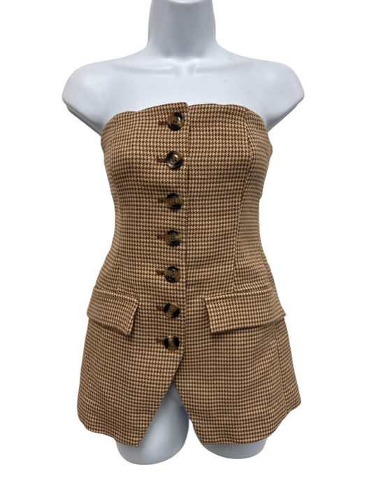 Favorite Daughter Size 2 Brown & Tan Polyester Blend Strapless Houndstooth Top Brown & Tan / 2