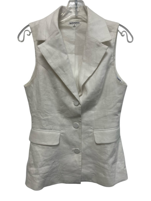 Reformation Size Small White Linen Sleeveless Button Front Collar Top White / Small