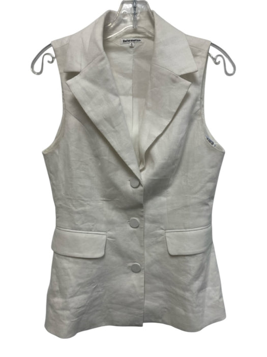 Reformation Size Small White Linen Sleeveless Button Front Collar Top White / Small