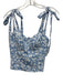 Reformation Size 2 Blue & White Linen Sleeveless Floral Tie Sleeve Shirred Top Blue & White / 2