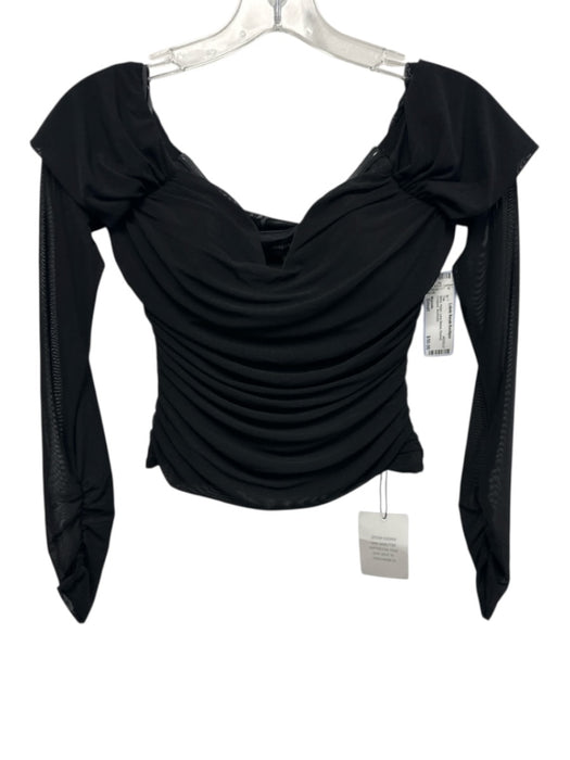 Majorelle Size Small Black Nylon Long Sleeve Ruched Cropped Top Black / Small