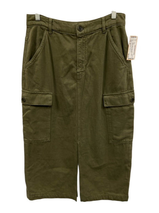 Reformation Jeans Size 27 Green Cotton Cargo Patch Pocket Middle Slit Midi Skirt Green / 27
