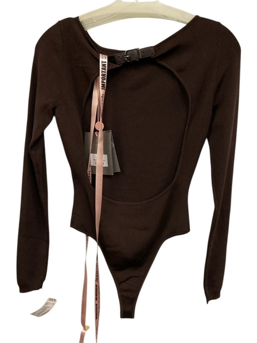 House of CB Size S Brown Viscose Blend Ribbed Long Sleeve Open Back Top Brown / S
