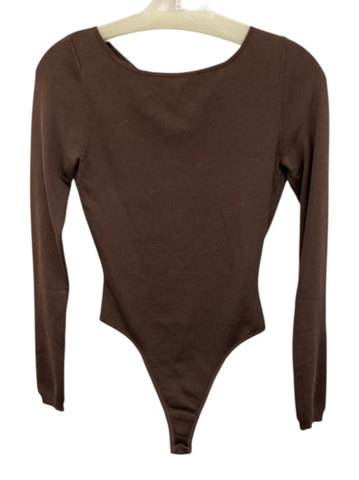 House of CB Size S Brown Viscose Blend Ribbed Long Sleeve Open Back Top Brown / S