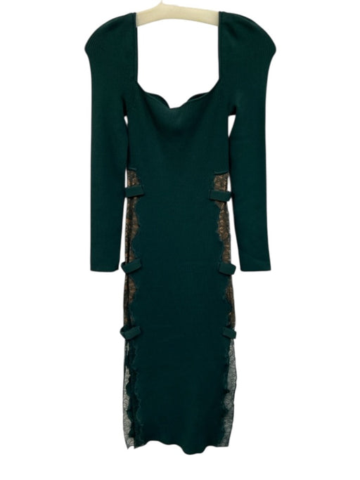 Self Portrait Size M Green Viscose Blend Ribbed Long Sleeve Midi Dress Green / M