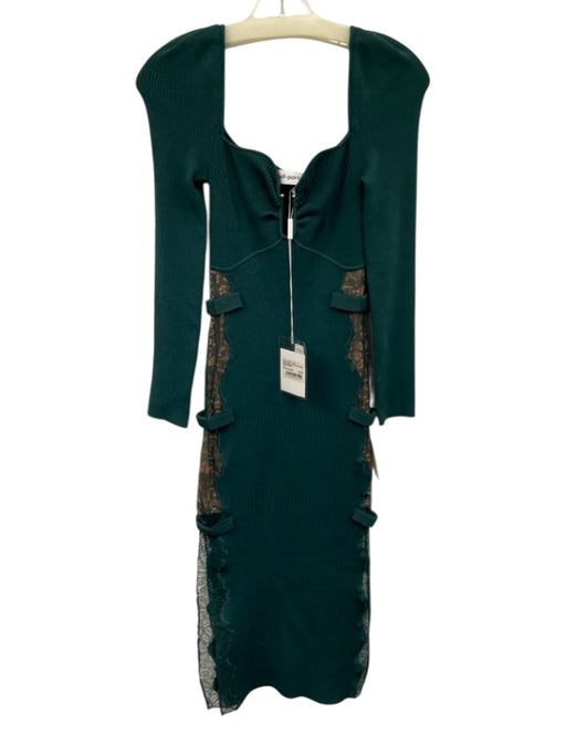 Self Portrait Size M Green Viscose Blend Ribbed Long Sleeve Midi Dress Green / M