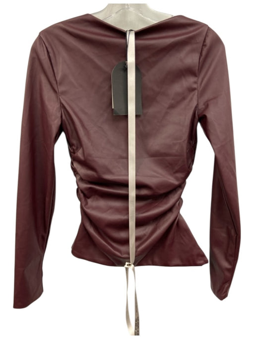 Mistress Rocks Size S Burgandy PU Leather Blend Long Sleeve Side Slit Top Burgandy / S