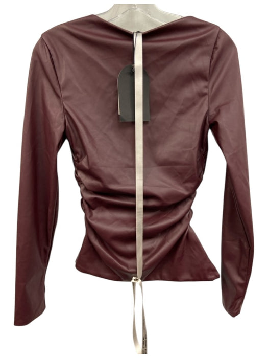 Mistress Rocks Size S Burgandy PU Leather Blend Long Sleeve Side Slit Top Burgandy / S