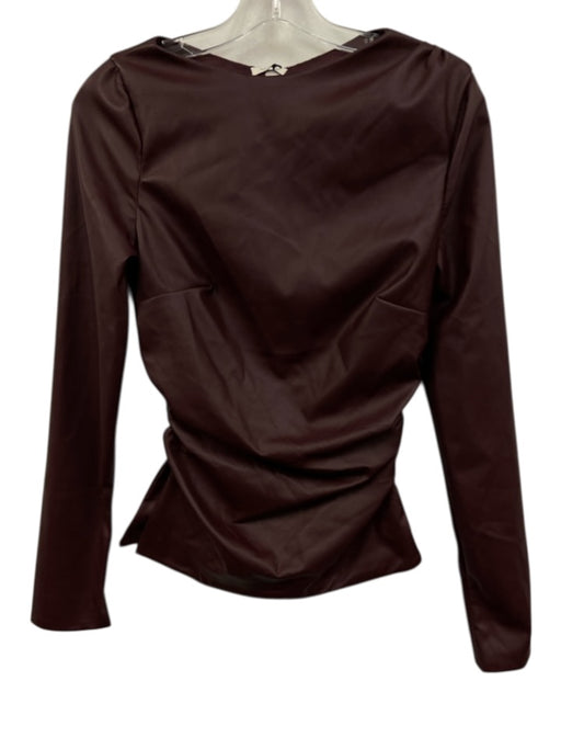 Mistress Rocks Size S Burgandy PU Leather Blend Long Sleeve Side Slit Top Burgandy / S