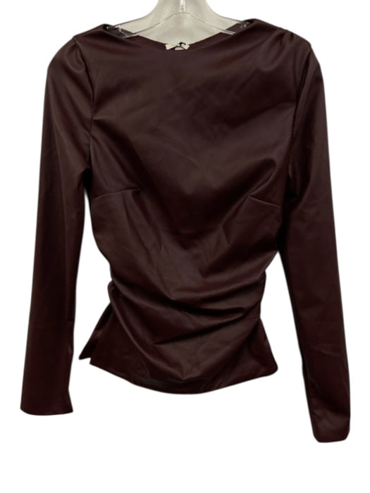 Mistress Rocks Size S Burgandy PU Leather Blend Long Sleeve Side Slit Top Burgandy / S
