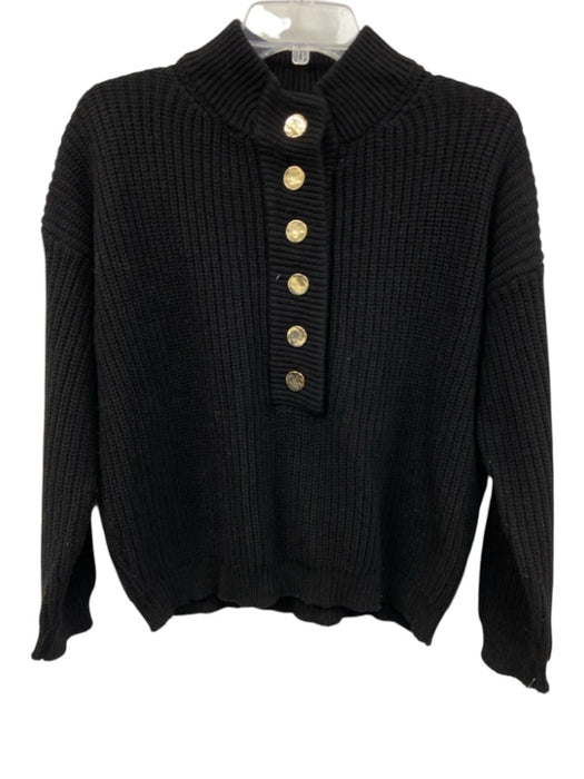 La maille sezane Size S Black Cotton Blend Knit Long Sleeve Button Up Top Black / S