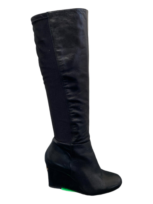 Michael Michael Kors Shoe Size 6 Black Leather Wedge Knee High Almond Toe Boots Black / 6