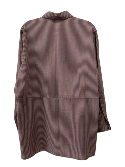 Free People Size Small Mauve & Gray Cotton Long Sleeve Striped Button Front Top Mauve & Gray / Small