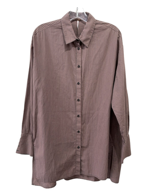 Free People Size Small Mauve & Gray Cotton Long Sleeve Striped Button Front Top Mauve & Gray / Small