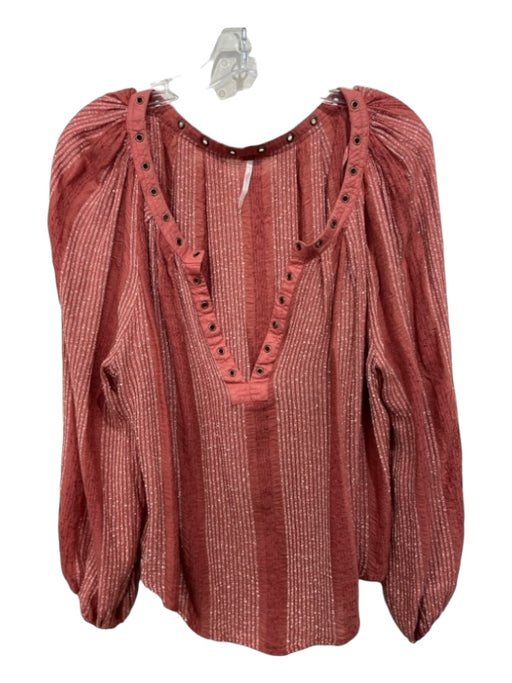 Free People Size Small Red & White Rayon Blend Long Sleeve Pin Stripe Top Red & White / Small