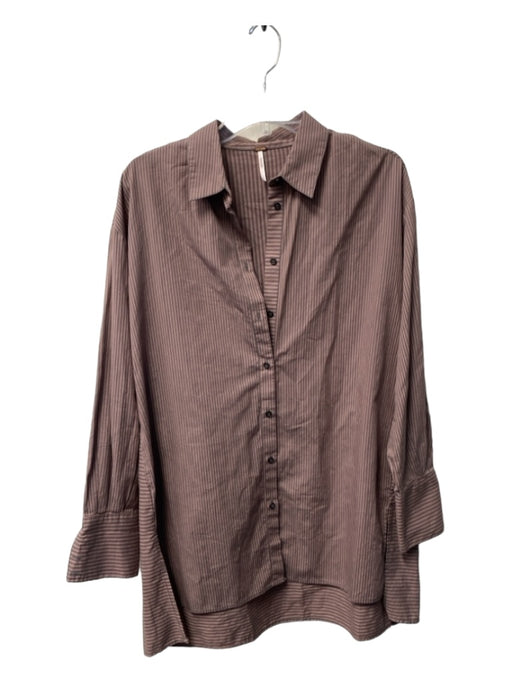 Free People Size S Brown & Gray Cotton Button Up Collared Long Sleeve Dress Brown & Gray / S