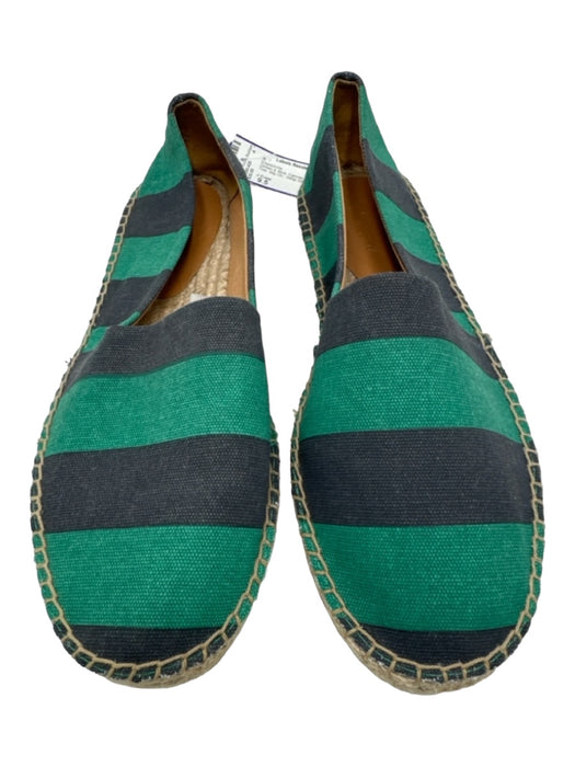 J Crew Shoe Size 9.5 Green & Blue Canvas Striped Round Toe Slip On Espadrille Green & Blue / 9.5