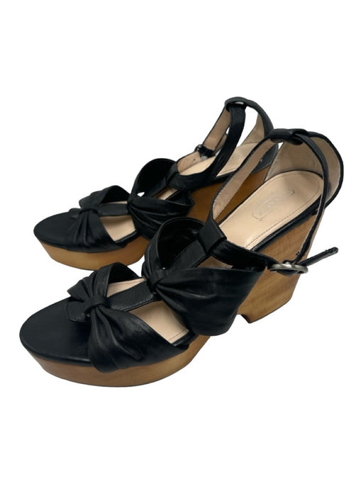 Coach Shoe Size 9.5 Black & Brown Leather open toe Ankle Buckle Bow Wedges Black & Brown / 9.5