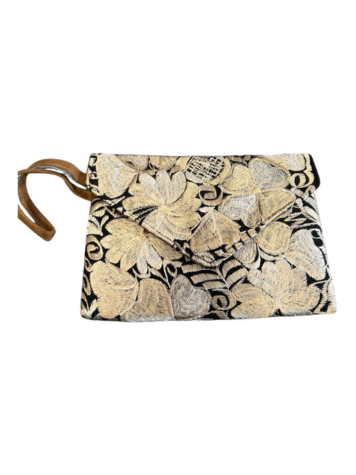 No Brand Black & champagne Fabric Embroidered Wristlet Envelope Snap Closure Bag Black & champagne / Small