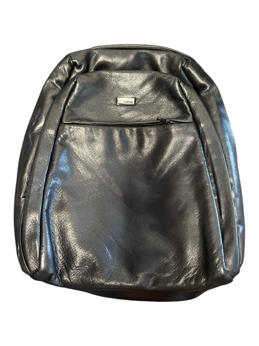 Perlina Black Leather Backpack Silver Hardware Inside & Out Pockets Feet Bag Black / M