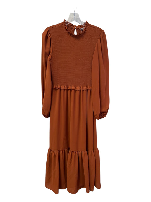 Nanette Nanette Lepore Size 6 Terra Cotta Red Polyester Ruffle Neck Midi Dress Terra Cotta Red / 6