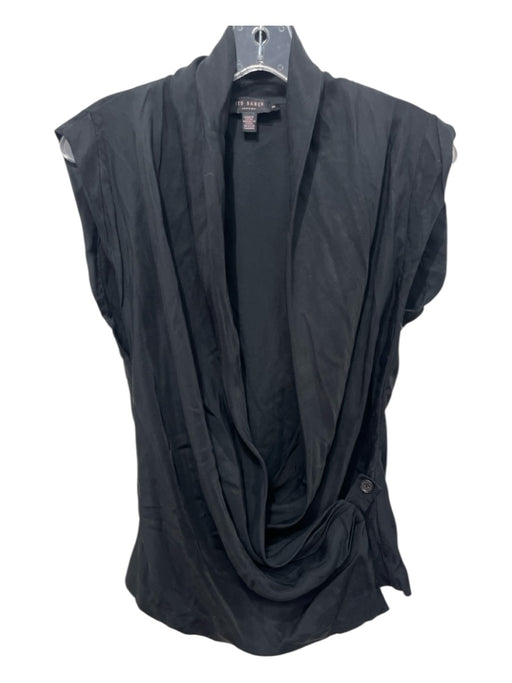Ted Baker Size M Black Cotton & Lyocell Drape Gathered Sleeveless Top Black / M