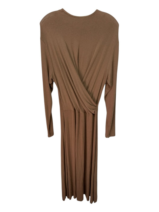 Vince Size L Caramel Brown Rayon Blend Twist Waist Back Zip Maxi Dress Caramel Brown / L