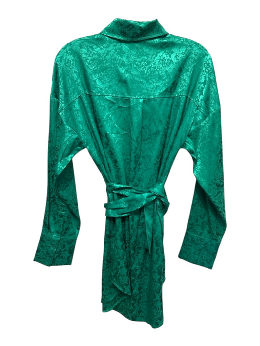 12th Tribe Size S Emerald Green Polyester Floral Jacquard Collared Belted Top Emerald Green / S