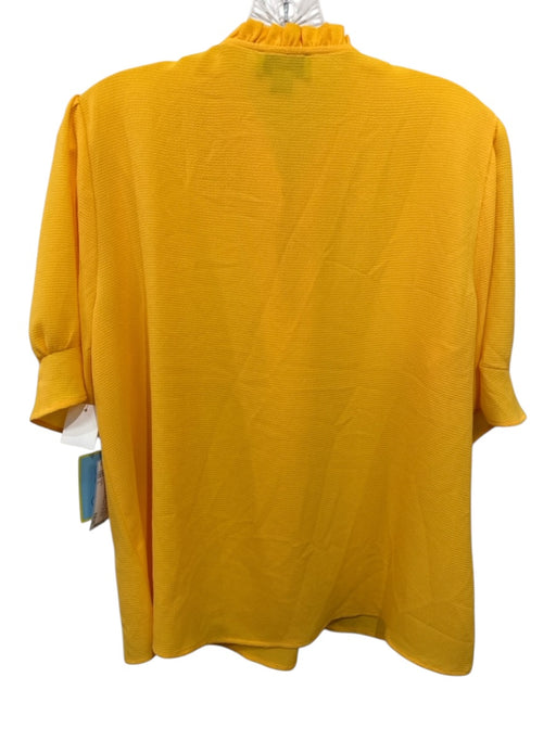 CeCe Size L Marigold Yellow Polyester Blend Textured Short Puff Sleeve Top Marigold Yellow / L