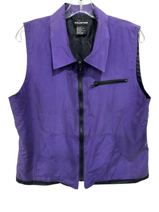 Halston Size L Purple Silk Zip Front Collared Front Pockets Vest Purple / L