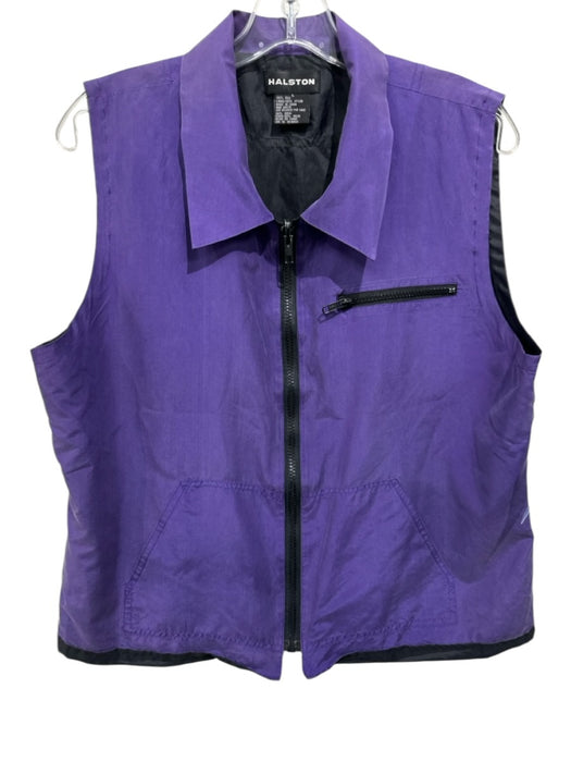 Halston Size L Purple Silk Zip Front Collared Front Pockets Vest Purple / L