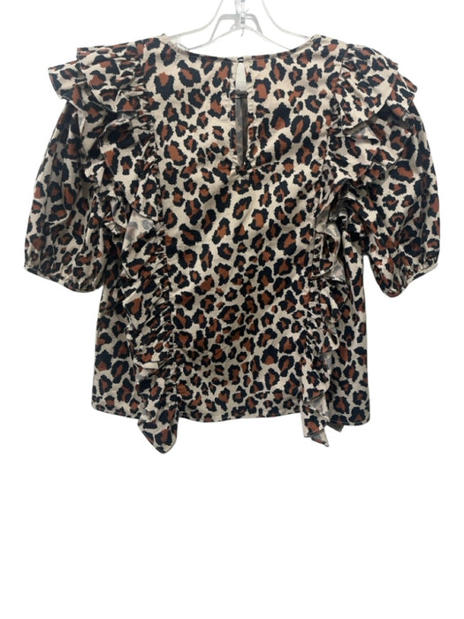 English Factory Size M Beige, Brown & Black Cotton Leopard Short Puff Sleeve Top Beige, Brown & Black / M