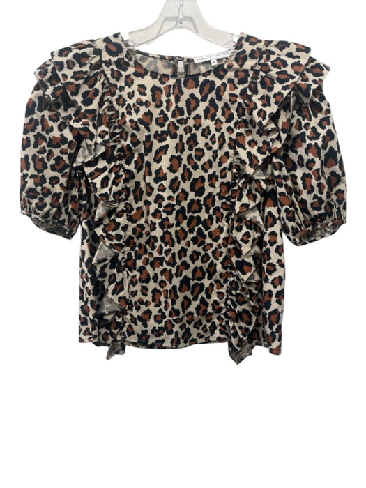 English Factory Size M Beige, Brown & Black Cotton Leopard Short Puff Sleeve Top Beige, Brown & Black / M