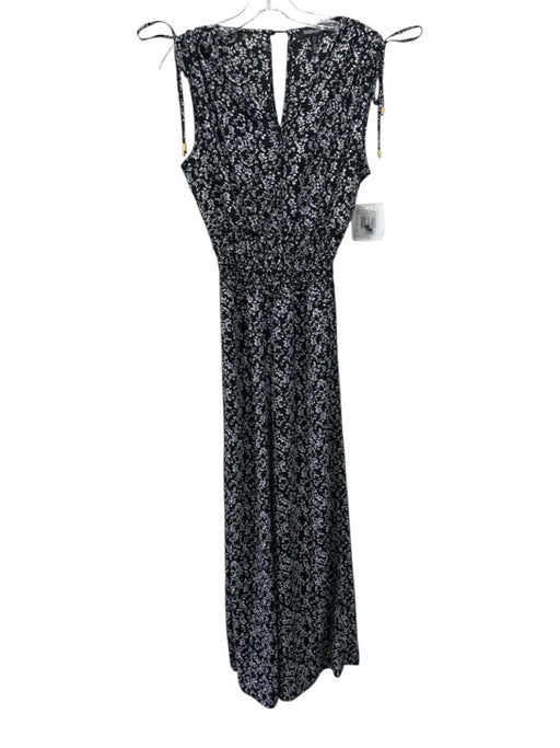 Ellen Tracy Size S Black & White Polyester Blend Botanical Sleeveless Jumpsuit Black & White / S