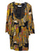 Trina Turk Size M Black, Yellow, Beige Silk & Spandex 3/4 Bell Sleeve Dress Black, Yellow, Beige / M