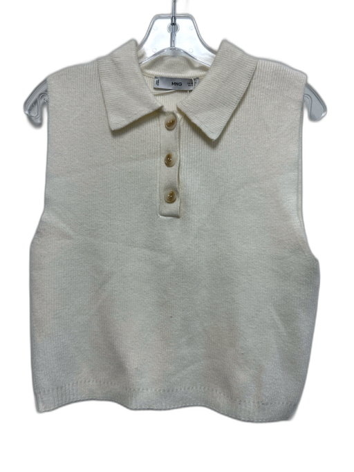 Mango Size XS Cream White Viscose & Polyester Knit Sleeveless Collar Top Cream White / XS