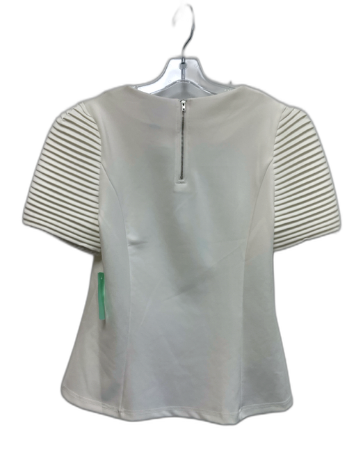 Gracia Size L White Polyester Blend Short Sleeve Pleated Sleeve Round Neck Top White / L
