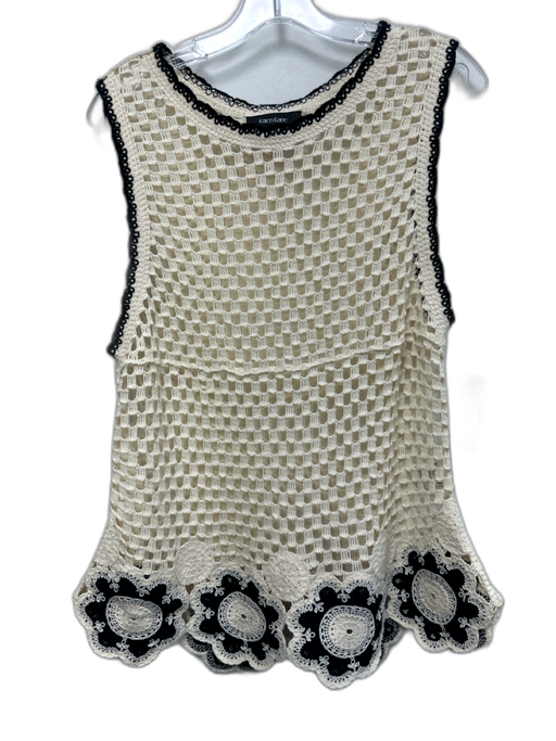 Karen Kane Size S/M Black & Cream White Cotton Crochet Knit scallop trim Top Black & Cream White / S/M