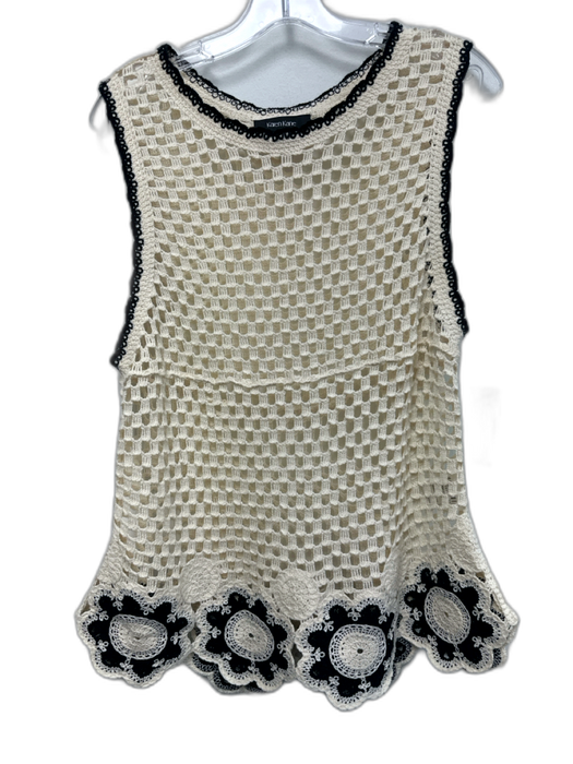 Karen Kane Size S/M Black & Cream White Cotton Crochet Knit scallop trim Top Black & Cream White / S/M