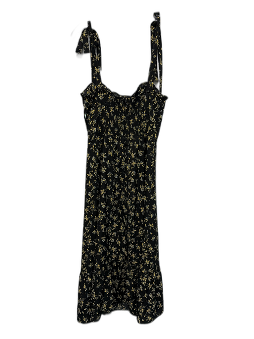 O.P.T. Size M Black & Yellow Polyester Floral Tie Straps Ruffle Trim Dress Black & Yellow / M