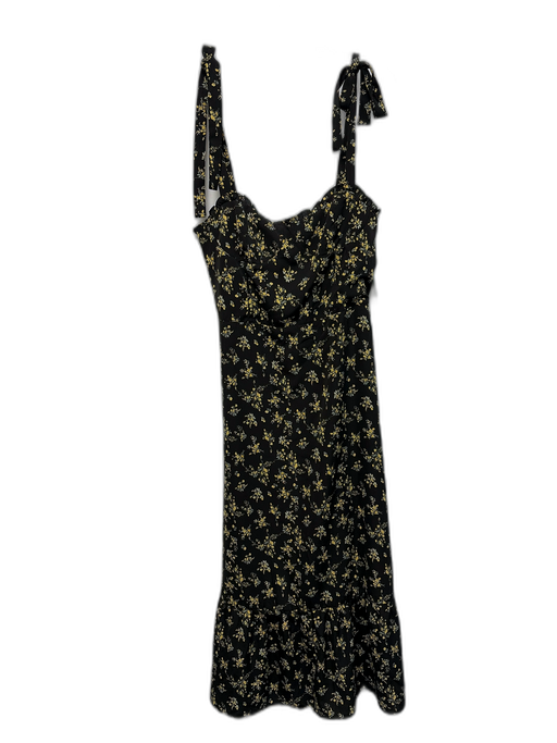 O.P.T. Size M Black & Yellow Polyester Floral Tie Straps Ruffle Trim Dress Black & Yellow / M