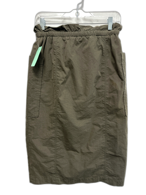 Free People Size XS Army Green Cotton & Nylon Ruffle Trim Zip Up Midi Skirt Army Green / XS