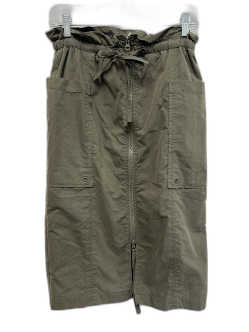 Free People Size XS Army Green Cotton & Nylon Ruffle Trim Zip Up Midi Skirt Army Green / XS