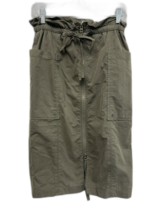 Free People Size XS Army Green Cotton & Nylon Ruffle Trim Zip Up Midi Skirt Army Green / XS