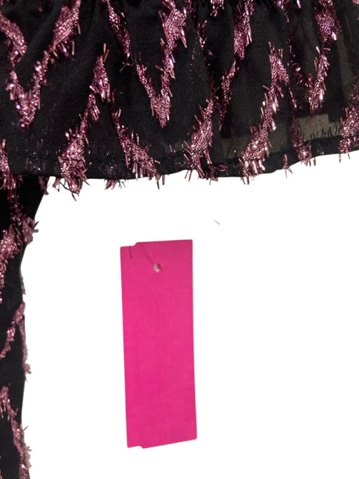Zara Size L Black & Pink Polyester Button Front Zig Zag Metallic Thread Dress Black & Pink / L