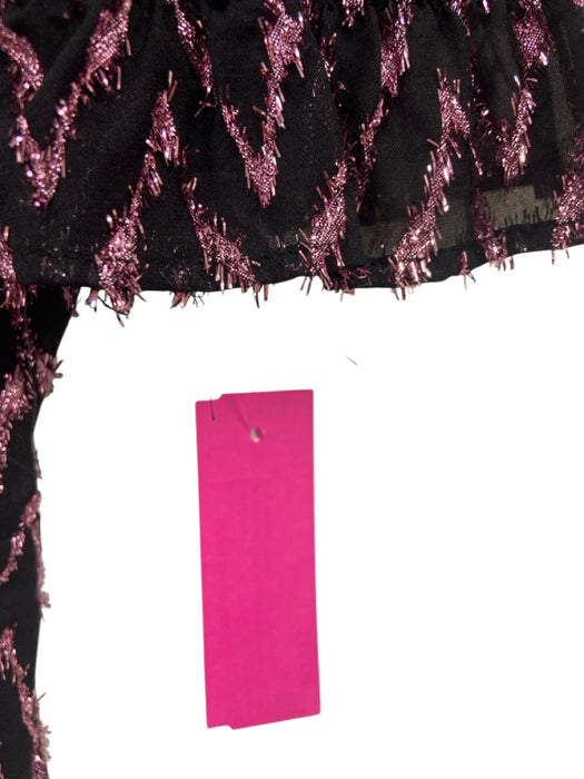 Zara Size L Black & Pink Polyester Button Front Zig Zag Metallic Thread Dress Black & Pink / L